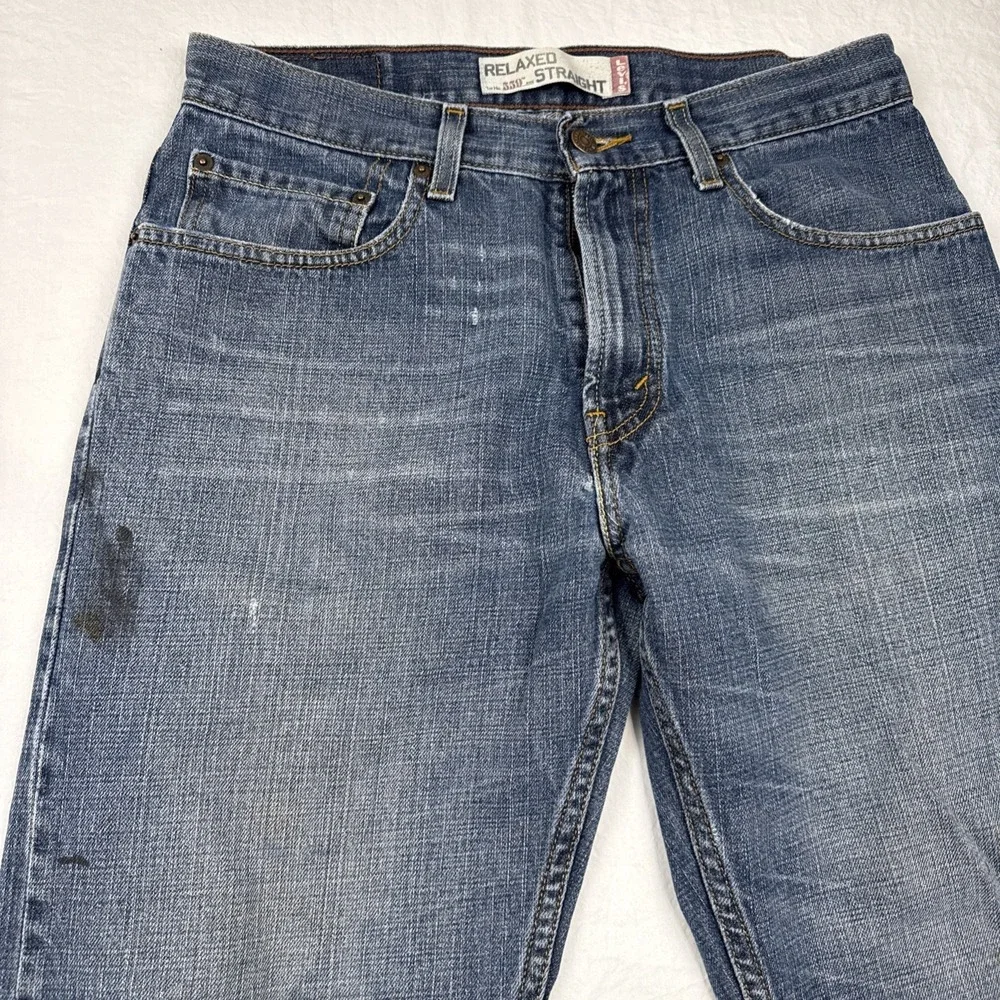 Levis 505 Regular Fit Mens Jeans 31x30 Blue Straight Leg Workwear (Stain)